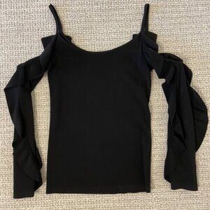 Club Monaco Black Shirt with Ruffled Sleeves - Size XS